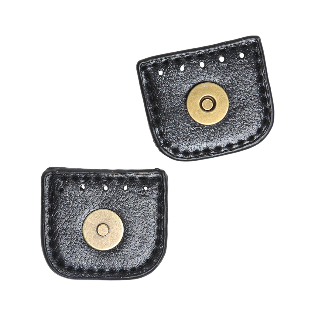 Magnet trycklås - 4 cm PU-läder svart med tryckknapp i antikbrons