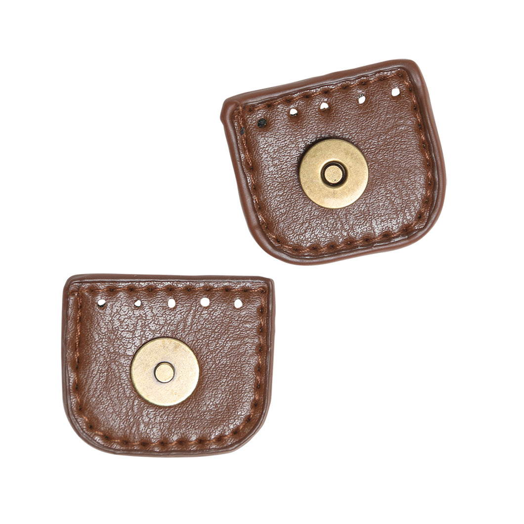 Magnet trycklås - 4 cm PU-läder brun med tryckknapp i antikbrons